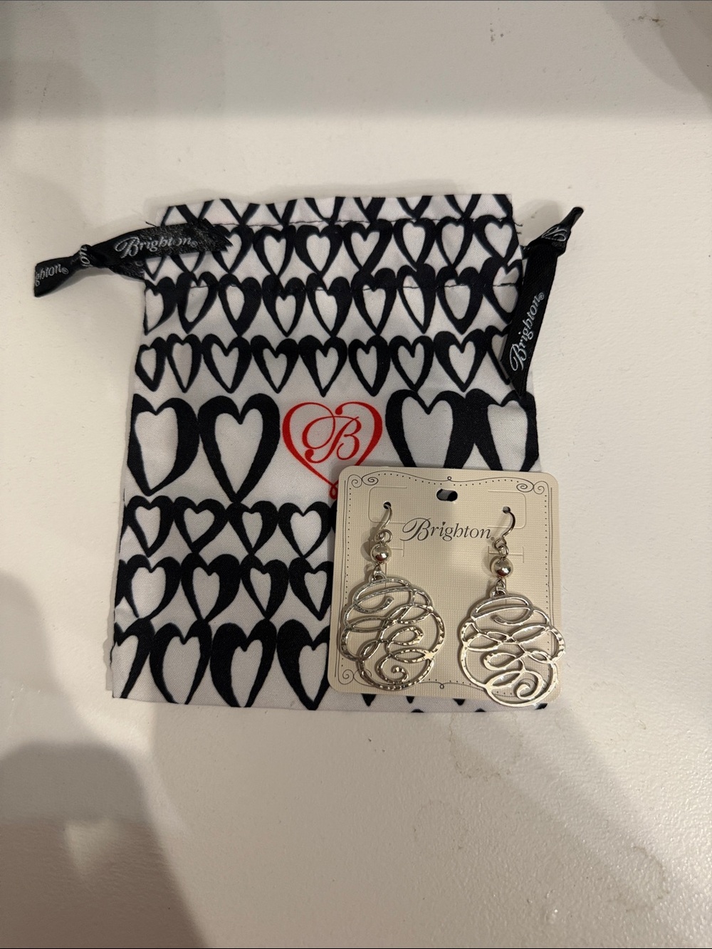 Brighton Silver Filigree Drop Earrings with Heart Pouch